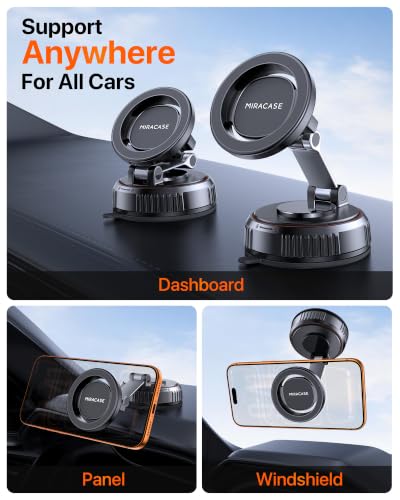 Miracase for MagSafe Car Mount[3600gf Strong Magnet & 89+LBS Suction Base]Vacuum Magnetic Phone Holders for Your Car, 360° Adjustable Dashboard & Windshield Mount with Dash Accents for All Smartphones - color: Carbon Black