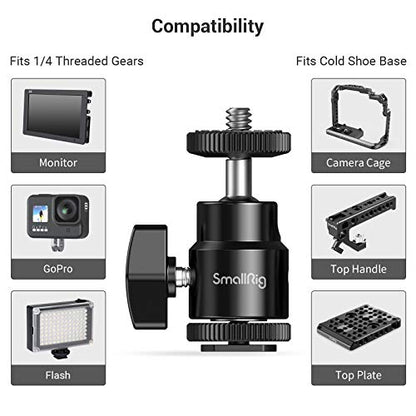 SmallRig 1/4" Camera Hot Shoe Mount, Ballhead Tripod with Additional 1/4" Screw, 2pcs Pack - 2059 (Pack of 2) - size: 2pcs pack (Pack of 2)