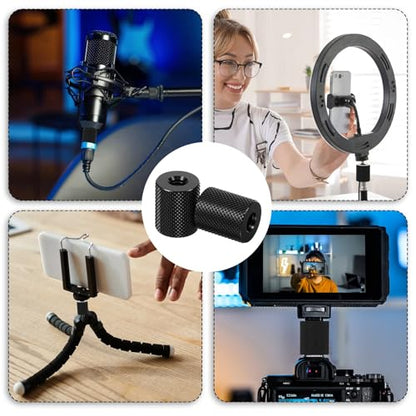 4 PCS Camera Screw Converter 1/4" to 1/4", Double Female 1/4 Diameter Barrel Thread Protector Hole Tripods Cylinder Adapter Nut Connectors Accessories for Electric Rails and Light Stands (Black)