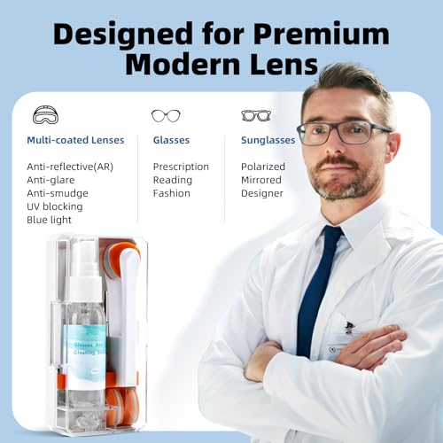 Ordilend Glasses Cleaner, Glasses Cleaning Kit with Eyeglass Cleaner Spray, Eyeglass Lens Cleaner, Microfiber Cleaning Cloth,Portable Eyeglass Repair Kit with Screws, Safe for All Lens(White) - color: Off-white