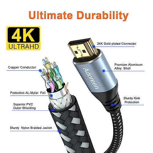 4K HDMI Cable 6 Feet/2 Pack,High Speed 18Gbps Braided HDMI 2.0 Cable Cord,4K@60Hz,2K,1080P,ARC HDR HDCP 3D,Sturdy&Flexible&Untangled&Supreme Texture,Compatible Monitor UHD TV PC PS5 Xbox+5 Ties - size: 6FT-2PK