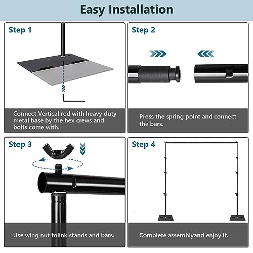 HYJ-INC Heavy Duty Backdrop Stand Pipe and Drape Photography Backdrop Stand Kit Adjustable Photo Background Stand 10ft x 10ft with Metal Base, 4 Clamps,Carrying Bag for Photography Video Studio