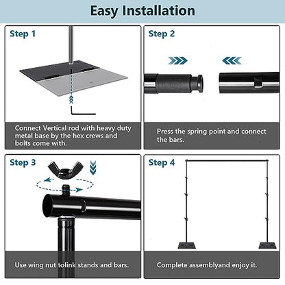 HYJ-INC Heavy Duty Backdrop Stand Pipe and Drape Photography Backdrop Stand Kit Adjustable Photo Background Stand 10ft x 10ft with Metal Base, 4 Clamps,Carrying Bag for Photography Video Studio