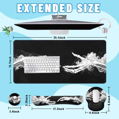 Skeleton Hands Desk Mat Set Dark Gothic Art Large Mouse Pad with Wrist Rest 4in1 Desk Mat for Desktop Ergonomic Keyboard Wrist Support Anti-Slip Computer Ergonomic Mouse Pad Home Office Gaming - color: Skeleton Hands