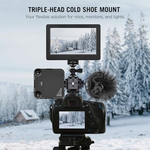 Triple Cold Shoe Mount with 1/4" Thread, Aluminum Camera Hot Shoe Extension Bracket with 3 Port Cold Shoe Mounts for LED Video Light Monitor Microphone Camera Cage (62011)