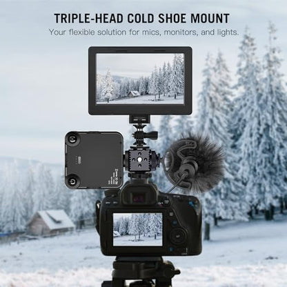 Triple Cold Shoe Mount with 1/4" Thread, Aluminum Camera Hot Shoe Extension Bracket with 3 Port Cold Shoe Mounts for LED Video Light Monitor Microphone Camera Cage (62011)