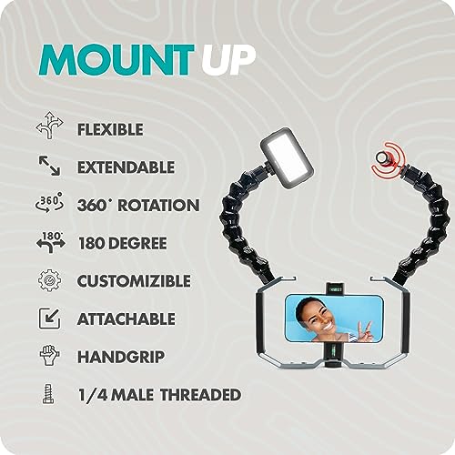 Movo UWA-8 Articulating Camera Rig Extension Mount - Flexible Extension Arm with Dual ¼” Mounting Screws for Camera Cages and Rigs - Mounting Camera Attachment Arm