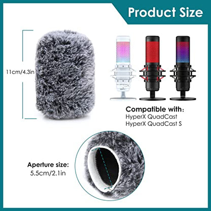 YOUSHARES QuadCast Microphone Windscreen, Furry Wind Cover Microphone Wind Shield Compatible with HyperX QuadCast Mic and HyperX QuadCast S microfono for Filter Ambient and Breathing Winds