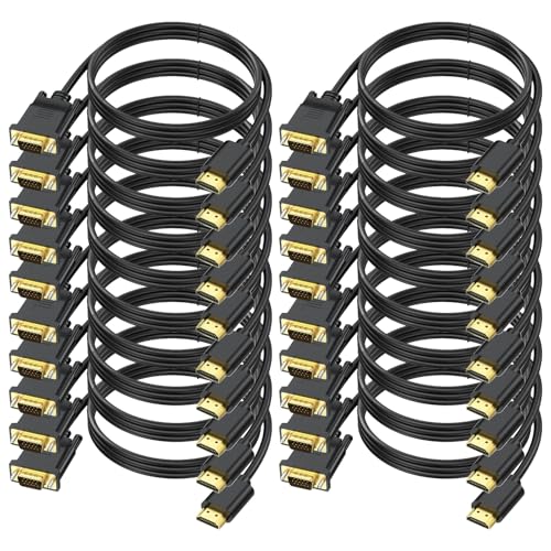 HDMI to VGA Cable 6FT 20-Pack,Computer HDMI to VGA Monitor Cord 6ft Male to Male NOT-Directional UHD 1080P@60Hz Video for Computer, Desktop, Laptop, PC, Monitor, Projector, HDTV and More - size: 6 Feet, style: 20-Pack