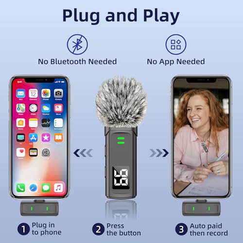 NPTCL Wireless Lavalier Mini Microphone for iPhone Video Recording | Noise Canceling Lapel Lav USB C Mic, LED Digital Charge Display, 35 Hour Charging Case for VlogYoutube Tiktok Podcast - style: USB-C