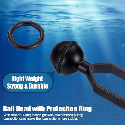 2Pcs 1" Ball to YS Head Adapter with 9'' Extension Arm Aluminum Alloy Underwater Dual Ball Arm for Strobe/Video Light/Diving Camera Tray, Waterproof and Rustproof
