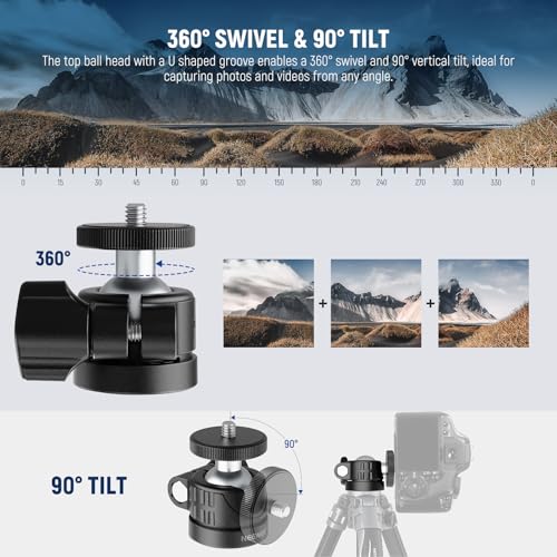 NEEWER Basic Mini Ball Head, Portable Tripod Head Camera Mount Adapter with 1/4" Screw for Compact DSLR Action Cam Phone LED Ring Light Monopod Slider, 4.4lb Max Load, 360° Swivel & 90° Tilt, GM01 - style: GM01