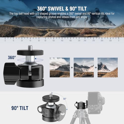 NEEWER Basic Mini Ball Head, Portable Tripod Head Camera Mount Adapter with 1/4" Screw for Compact DSLR Action Cam Phone LED Ring Light Monopod Slider, 4.4lb Max Load, 360° Swivel & 90° Tilt, GM01 - style: GM01