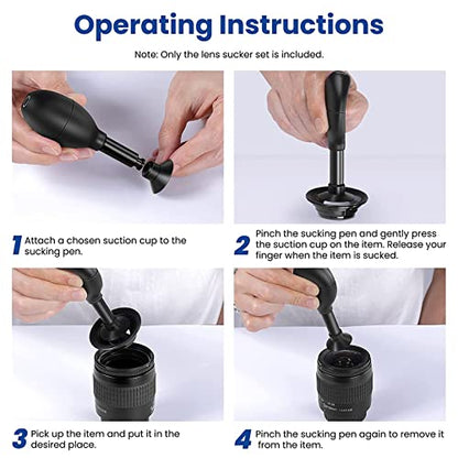 Lens Sucker Kit 8-in-1 with 7 Interchangeable Suction Cups Strong Suction Manual Vacuum Suction Pen Lens Puller for Lens Repair and Cleaning, Watches, and Electronic Components