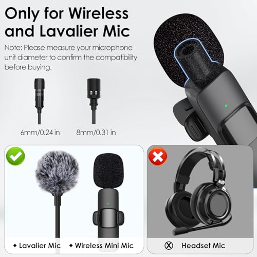 Mini Wireless Furry Windscreen & Foam Cover Set for Lavalier Microphone, Wind Muff Foam Mic Cover with Clip to Reduce Plosive and Better Highlight the Vocals, Washable and Windproof Wind Screen(9 Pcs)
