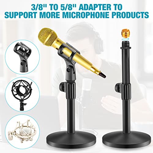 Hoteam 4 Pcs Desktop Mic Stand Adjustable tabletop Mic Stand microphone desk stands with 5/8" Male to 3/8" Female Screw Metal Round Base for Table Desk Interviews, Black