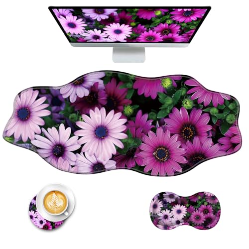 Mouse Pad with Wrist Support + Desk Mat + Coaster 3 in 1 Set, XXL Large Gaming Mousepad Ergonomic Mouse Pads for Desk Computer Laptop Office,African Daisy - color: African Daisy, size: 3 Pcs-XXL