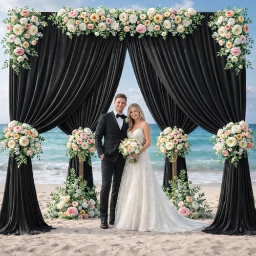 20ft x 12ft Black Backdrop Curtains, Wrinkle Free Thick Fabric Polyester Curtains Backdrop Drapes Cover for Parties Wedding Birthday Photography Background, 4 Panels 5ft x 12ft - color: Black, size: 20FT(W) x 12FT(H)