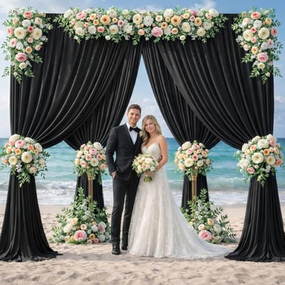20ft x 12ft Black Backdrop Curtains, Wrinkle Free Thick Fabric Polyester Curtains Backdrop Drapes Cover for Parties Wedding Birthday Photography Background, 4 Panels 5ft x 12ft - color: Black, size: 20FT(W) x 12FT(H)