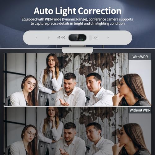 4K All-in-One Video Bar, USB Video Conference System, 4K 8MP Conference Camera & Hi-Fi Speaker & 2 Noise-reducing Mics, Auto Framing & Speaker Tracking, 94°FOV, Auto Light Correction, Plug and Play
