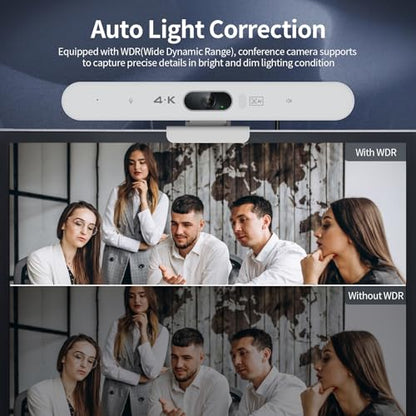 4K All-in-One Video Bar, USB Video Conference System, 4K 8MP Conference Camera & Hi-Fi Speaker & 2 Noise-reducing Mics, Auto Framing & Speaker Tracking, 94°FOV, Auto Light Correction, Plug and Play