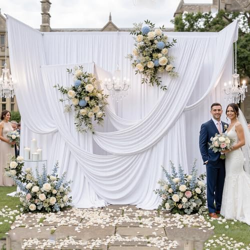 10FTx12FT White Wrinkle-Free Wedding Backdrop Curtain -Silky Washable White Polyester Drapes for Baby Showers, Birthday Parties, Photography, and Wedding Receptions-2 Panels 5FTx12FT - color: White, size: W5' x H12'(2 panels)
