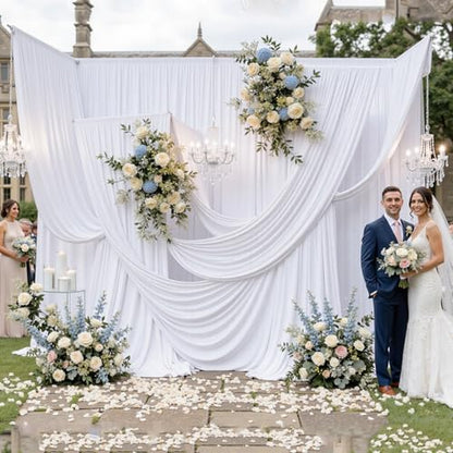 10FTx12FT White Wrinkle-Free Wedding Backdrop Curtain -Silky Washable White Polyester Drapes for Baby Showers, Birthday Parties, Photography, and Wedding Receptions-2 Panels 5FTx12FT - color: White, size: W5' x H12'(2 panels)