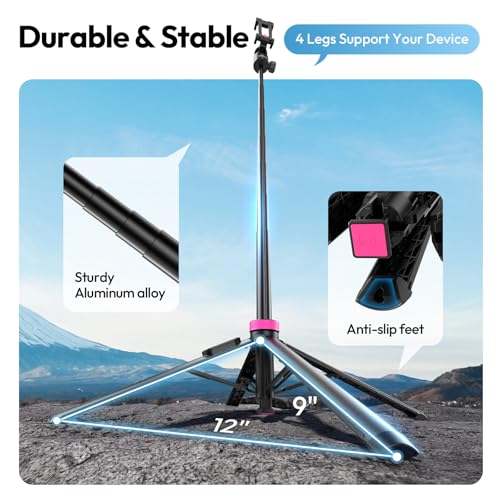 ULANZI 0.01s Auto Pop Open Phone Tripod with Remote, MT44B 59'' Selfie Stick Tripod w Dual Mount for Phone & Camera for Vlog/Live, Cell Phone Stand 360° Ball Head for iPhone Android Luna Pocket 4 - color: Black