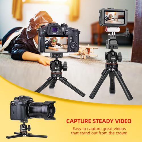 Zeadio Heavy Metal Tripod Kit: 1/4" Screw Adapter Tripod Mount for Travel | Recording | Vlog & Camera | iPhone Vlogging Kit & Camera Stand with 360° Ball Head - style: Dual Cold-shoe Ball Head