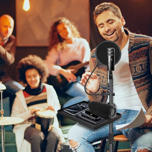 BILIONE Microphone Stand Tray with Crab Clamp, 10.6" x 7.8" Large Tray Shelf Attachment Clamp on Studio Music Floor Stands for Storage - style: Tray