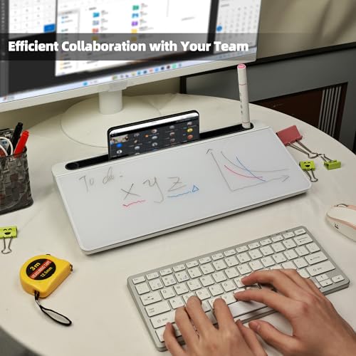Desktop Whiteboard, Glass Dry Erase Board, Desk Board Buddy,Computer Keyboard Stand,Desk Whiteboard Organizer for Home,Office,School Supplies(Black & White) - color: Black&white