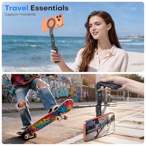 OMOTON TP03 [Ultra-Slim] for MagSafe Tripod, 360° Rotating Magnetic Phone Tripod for iPhone 17/16 Pro Max Air Women Men, Fold Cell Phone Stand with 1/4" Screw & Hook Fits Vlog, Travel Essentials Gift - color: 1-Black