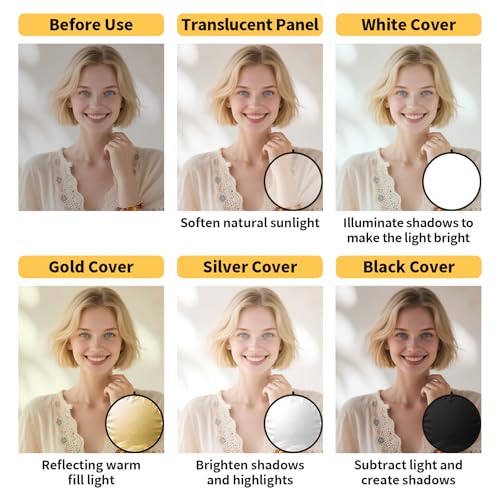 24/32/43/52in Photography Reflector, 5 in 1 Light Diffuser with Panel&Bag, Light Reflectors for Photography, Ideal for Content Creator Essentials&Photographer in Silver,Gold,White and Black - size: 43inch/110cm