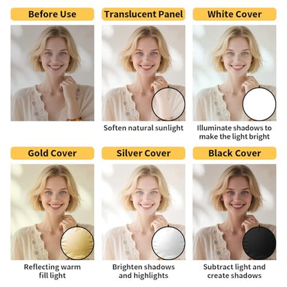 24/32/43/52in Photography Reflector, 5 in 1 Light Diffuser with Panel&Bag, Light Reflectors for Photography, Ideal for Content Creator Essentials&Photographer in Silver,Gold,White and Black - size: 43inch/110cm