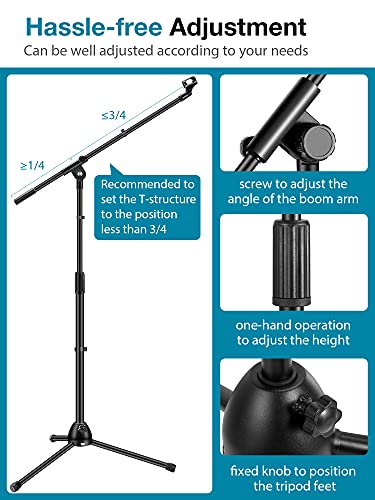 InnoGear Microphone Stand, Boom Arm Mic Stand Floor Detachable Height Adjustable Heavy Duty with Mic Clip Holder Metal Base for Blue Yeti HyperX QuadCast Shure SM58 Samson Q2U Fifine K669B