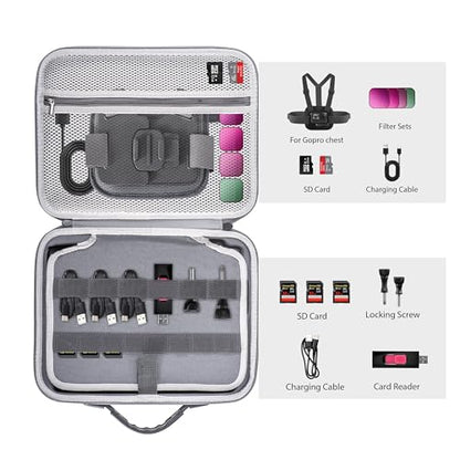 Carrying Case for GoPro Hero 13 12 Organizer Case Travel Bag Accessories | Hard Action Camera Travel Storage Chest Mount/Media Mod/Volta Protective Housing for dji osmo action 6 5