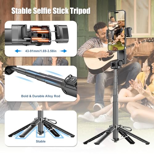 Smartphone Gimbal Stabilizer with Remote Control, Selfie Stick & Tripod, One-Touch Horizontal/Vertical Switch & 360° Automatic Rotation, Compatible with iPhone and Android