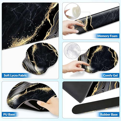Desk Mat Set + Keyboard and Mouse Pad with Wrist Rest Support,4-in-1 Large Mousepad Computer Mats for Desktop Home & Office-Marble 3 - color: S-Marble 3
