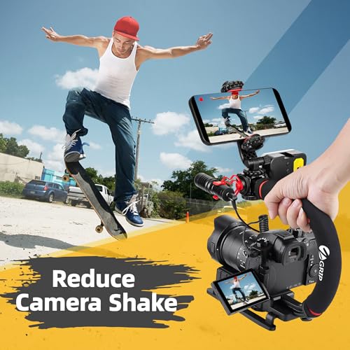 Zeadio Video Handheld Stabilizer, All-in-One Camera Handle Grip Rig Kit with Dimmable LED Video Light, Microphone, Phone Holder, Action Camera Adapter for Filmmaking Vlogging YouTube TikTok etc - style: Pro Kit