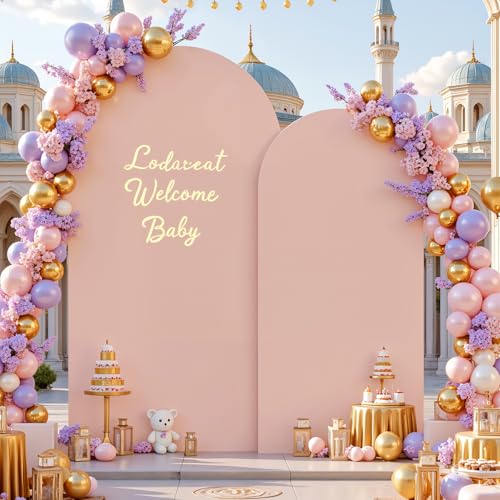7.2FT 6FT Arch Backdrop Cover for Wedding, Set of 2 Stretchy Spandex Fitted Arch Stand Cover for Baby Shower, Birthday Party Decor, Chiara Backdrop Cover with Double-Sided Design(Dusty Pink) - color: Rose Pink