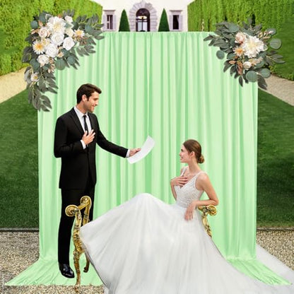 10ft x 7ft Light Green Backdrop Curtains for Parties, Fabric Satin Background Curtain with Rod Pockets for Weddings, Birthday, Baby Shower, Photography, Graduation Party Backdrop Drapes, 2 Panels - color: Light Green