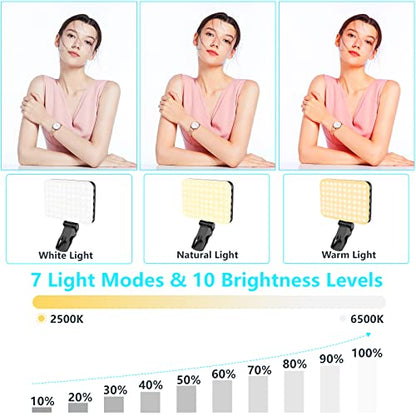 Anautin 60 LED 2200mAh Rechargeable Selfie Light, 7 Modes, 10-Level Brightness, Portable Clip on Light for Phone/Tablet/Laptop, Zoom Call Vlog Makeup TikTok Video Fill Light