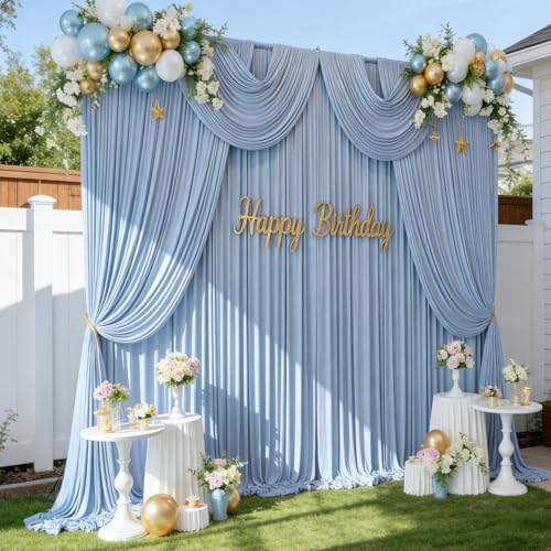 20 ft x 12 ft Wrinkle Free Dusty Blue Backdrop Curtain for Parties, 4 Panels 12ft Polyester Dusty Blue Photo Backdrop Drapes for Graduation Birthday Wedding Party Stage Curtains - color: Dusty Blue, size: W5' x H12'(4 panels)