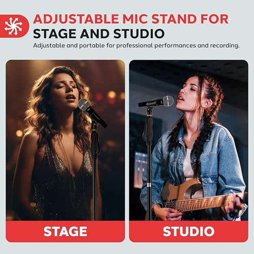 Pyle Universal Microphone Stand - M-6 Mic Mount Holder and Height Adjustable from 27.5” to 57.5” Inch High w/ Compact Round Base Plate - Quick Setting Lock-Tight Knob Lightweight and Reliable PMKS40 - color: Charcoal
