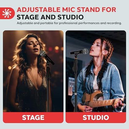 Pyle Universal Microphone Stand - M-6 Mic Mount Holder and Height Adjustable from 27.5” to 57.5” Inch High w/ Compact Round Base Plate - Quick Setting Lock-Tight Knob Lightweight and Reliable PMKS40 - color: Charcoal