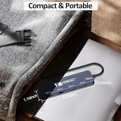 USB C Hub 3.2 10Gbps, VEMONT Aluminum USB 3.2 Hub with 2 USB-C and 2 USB-A Data Ports, Ultra Slim USB 3.2 Gen 2 Hub for MacBook Pro/Air 2022/2021, iPhone 15, iPad Pro, XPS, Surface Pro and More - style: 4 in1 10Gbps