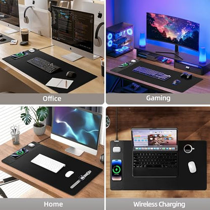 Mouse Pad with Wireless Charging, Gaming Mouse Pad with Ultra-Smooth Surface, Large XXL Desk Mat, Non-Slip Mouse Mat, Waterproof Computer Keyboard Pad for Gaming, Desk, Office, PC, 800x400x4MM, Black - color: Black - 31.5"x15.7"