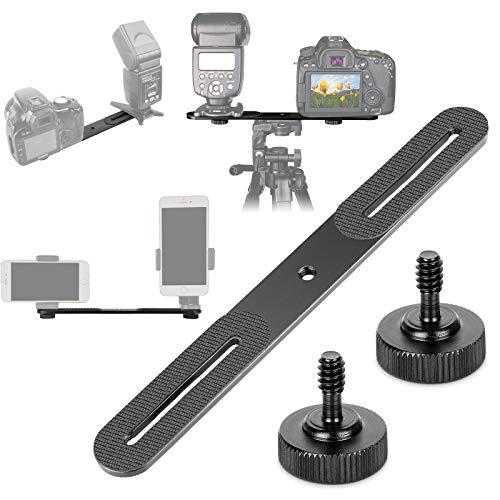 EXMAX® Flash Bracket Holder for 1/4" Screw Tripod Light Stand DSLR Camera Aluminum Alloy, 1/4" Screw Mount Dual Mount Extension Bar for DSLR Camera, Tripod, Light Stand, LED Video Light, Speedlight