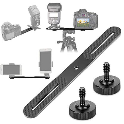 EXMAX® Flash Bracket Holder for 1/4" Screw Tripod Light Stand DSLR Camera Aluminum Alloy, 1/4" Screw Mount Dual Mount Extension Bar for DSLR Camera, Tripod, Light Stand, LED Video Light, Speedlight