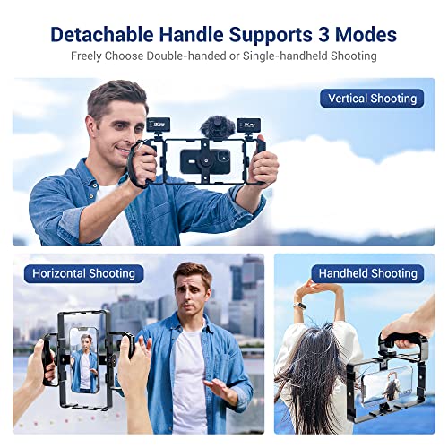 [Wireless Remote] Magnetic Smartphone Video Cage Rig for iPhone 16 15 14 13 12 Pro Max Mini & Magsafe Case,Universal Cell Phone Stabilizer Rig with 6 Cold Shoe Mounts,Phone Cage Rig for Filming